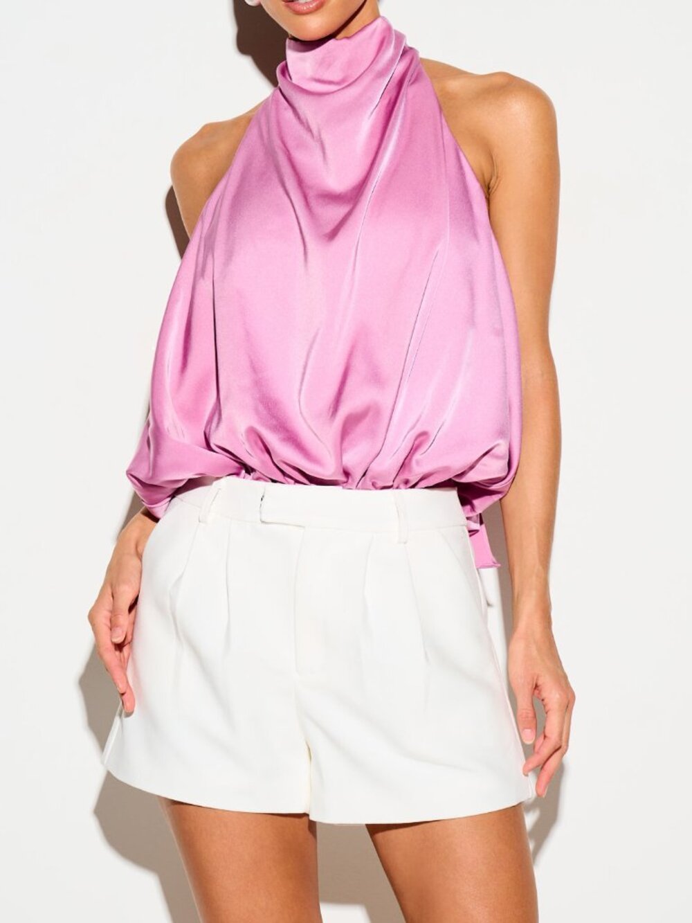 Hot Pink Sexy Women's Halter Bodysuit with Open Back Tie Closure Sleeveless Top - Picture 5 of 5
